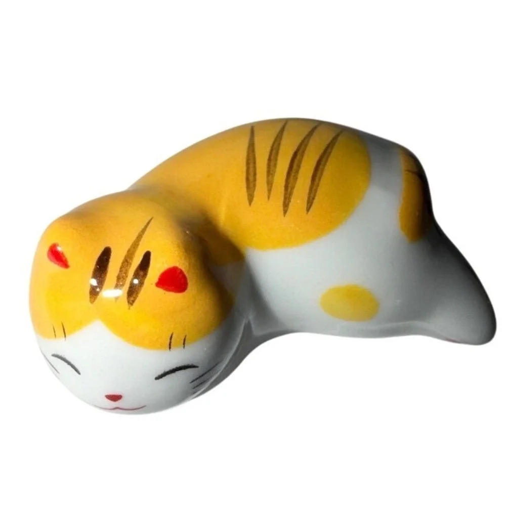 Lucky Cat Chopstick Holder Rest‎ Ceramic Orange White